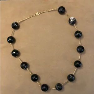 Black Bead Statement Necklace with Gold Tone Chain
